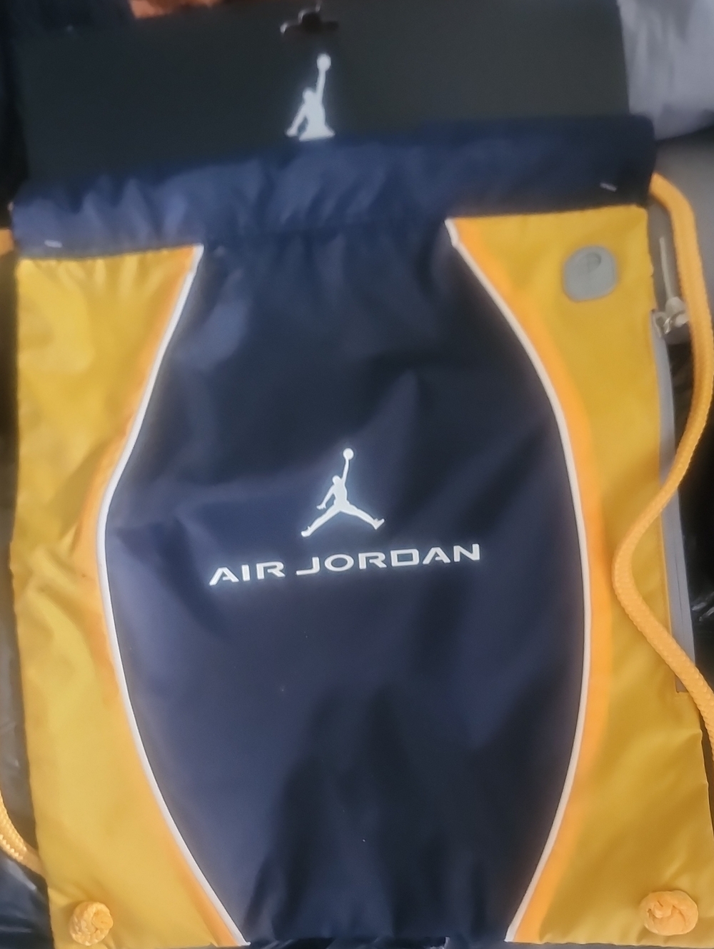 Jordan Navy and Yellow Drawstring Backpack
